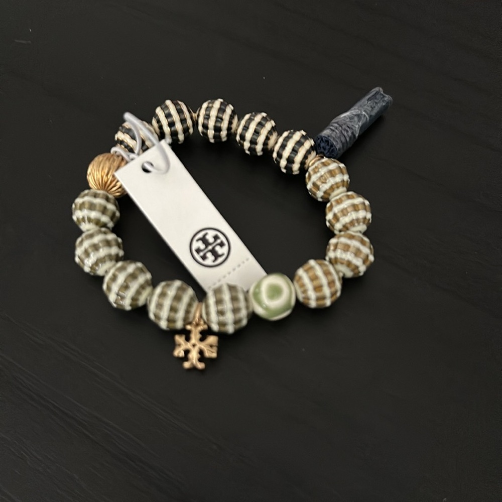 Tory Burch Roxanne Rolled Gold Multicolored Stretch Bracelet